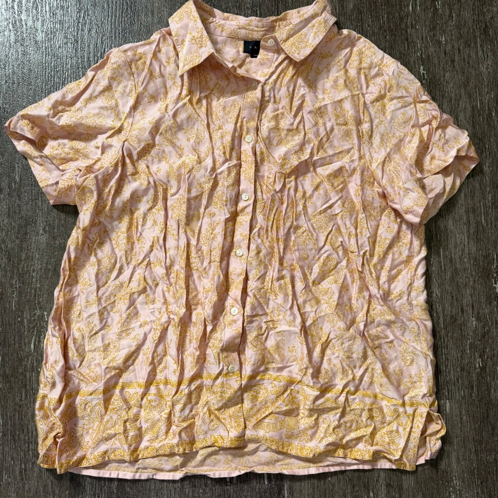 Hatch Button Down Shirt Maternity 4 / US 14-16 Pink Yellow Floral Short Sleeve